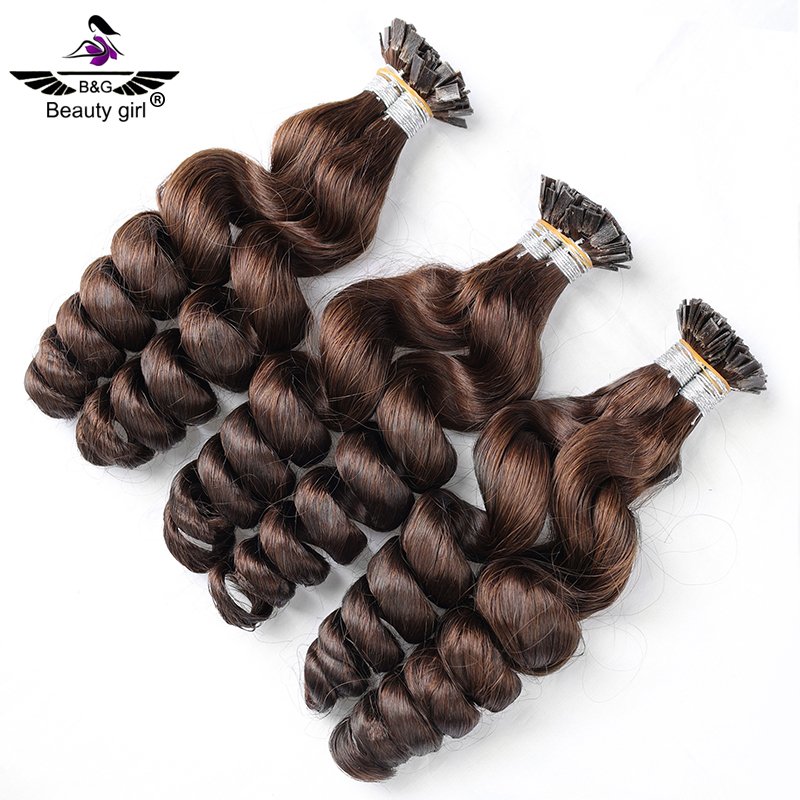 Thin Hair Solution Raw U Tip Keratin Bonded Human Hair Extensions Micro Link I Tips Keratin Bond Curly Wave Hair Extensions