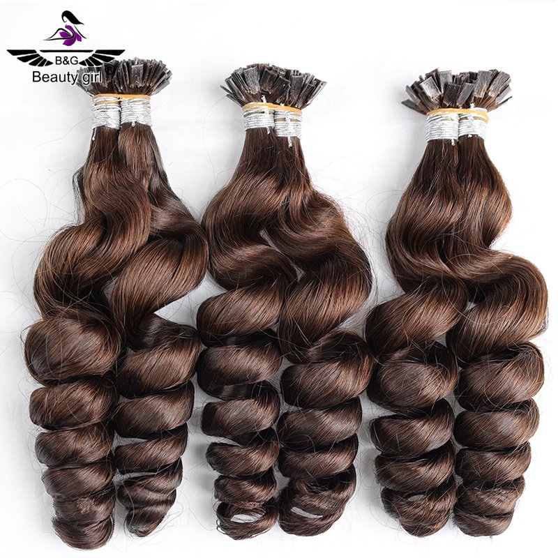 Thin Hair Solution Raw U Tip Keratin Bonded Human Hair Extensions Micro Link I Tips Keratin Bond Curly Wave Hair Extensions