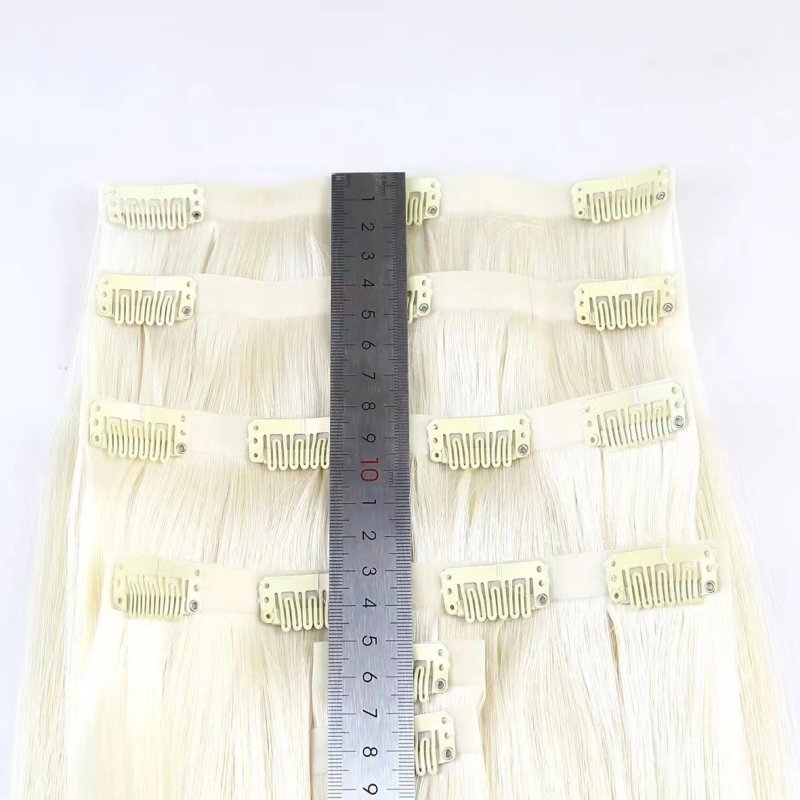 Wholesale Russian Virgin Bone Straight Clip In Hair Double Drawn Seamless PU Skin Weft Hair Extensions 100% Human Hair Pieces