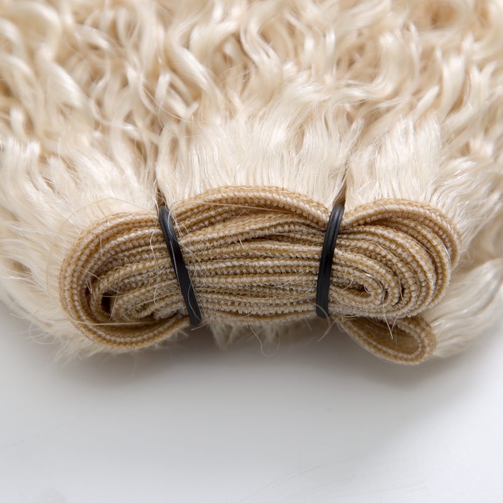 Virgin European Human Hair Extension White Blonde Color 100 Gram Curly Texture Human Hair Bundles