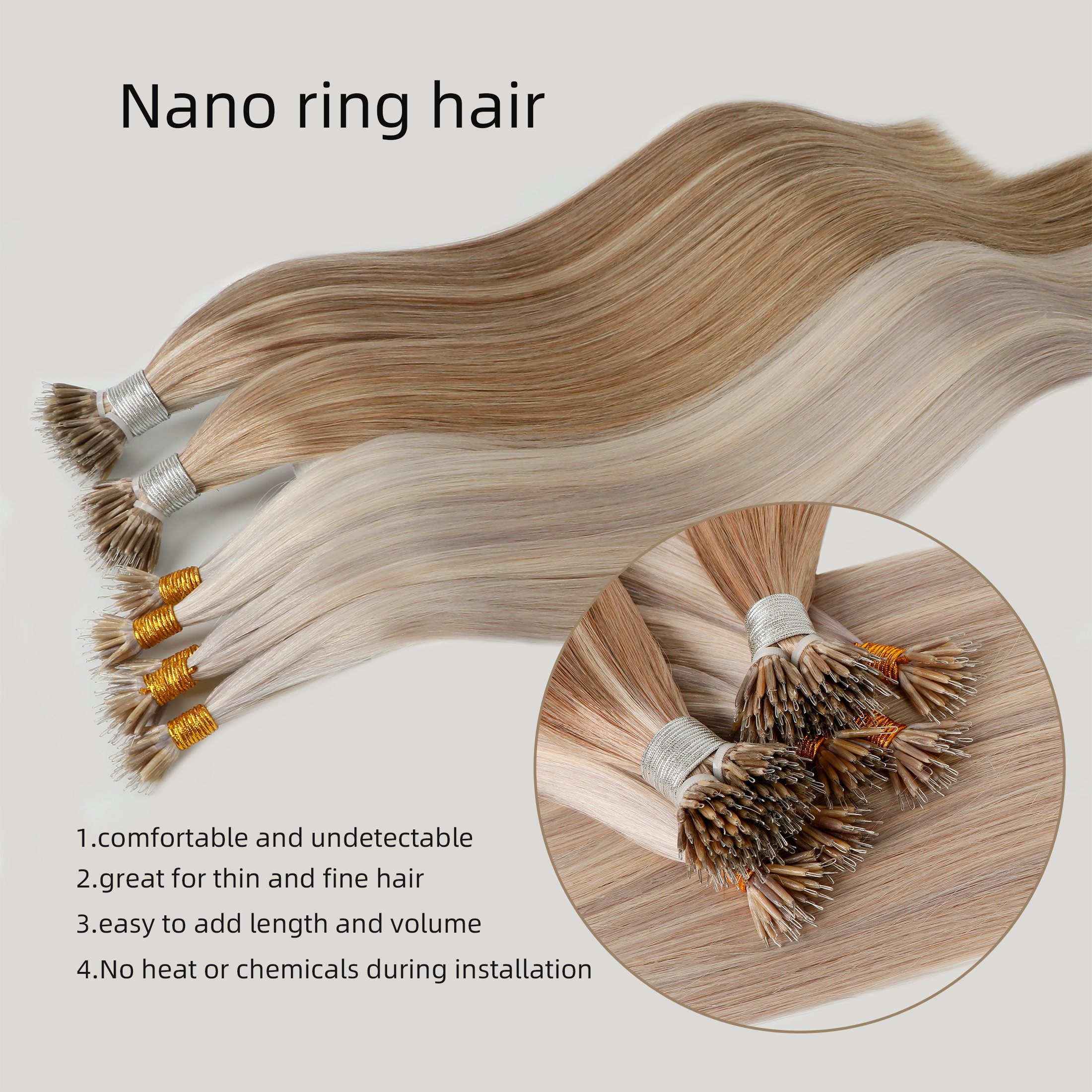 Double Drawn Human Hair Extensions Micro Nano Ring Wholesale Russian Nano Ring Hair Extension