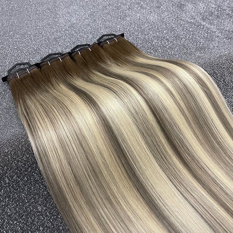 wholesale longest hair ratio top quality cuticle intact highlight/piano/ombre double drawn flat weft teased hair extensions