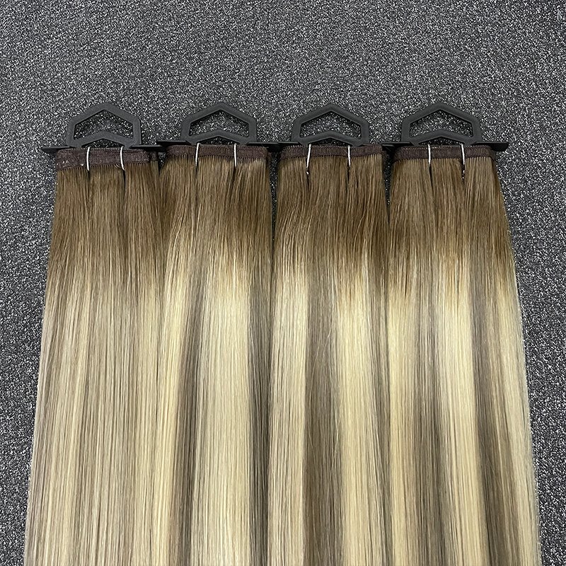 wholesale longest hair ratio top quality cuticle intact highlight/piano/ombre double drawn flat weft teased hair extensions