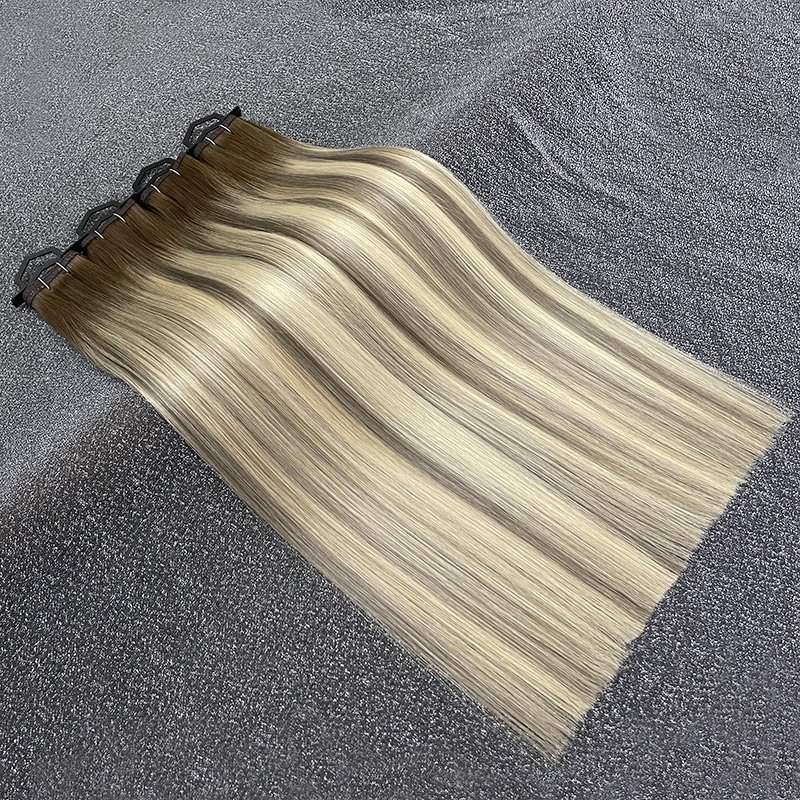 wholesale longest hair ratio top quality cuticle intact highlight/piano/ombre double drawn flat weft teased hair extensions