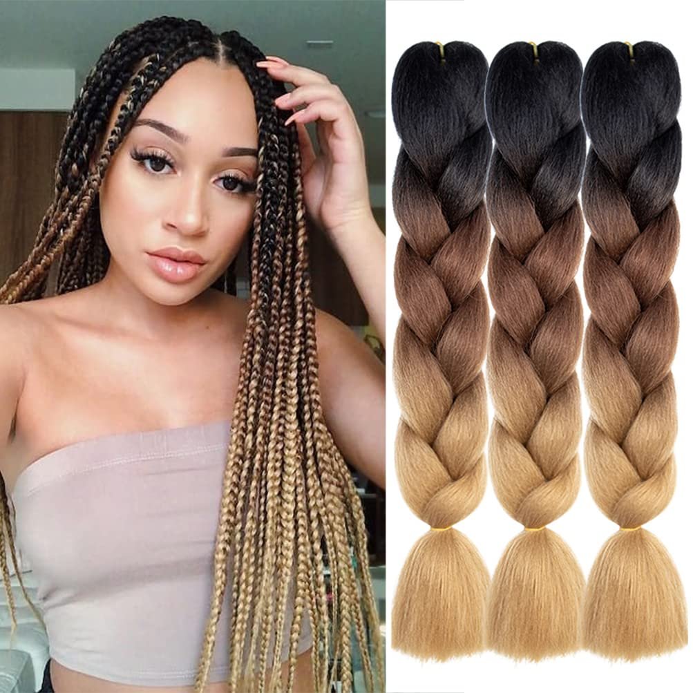 Ombre Braiding Hair Extensions 24 Inch Synthetic High Temperature Rainbow Jumbo Braiding Hair Twist Crochet Hair for Women