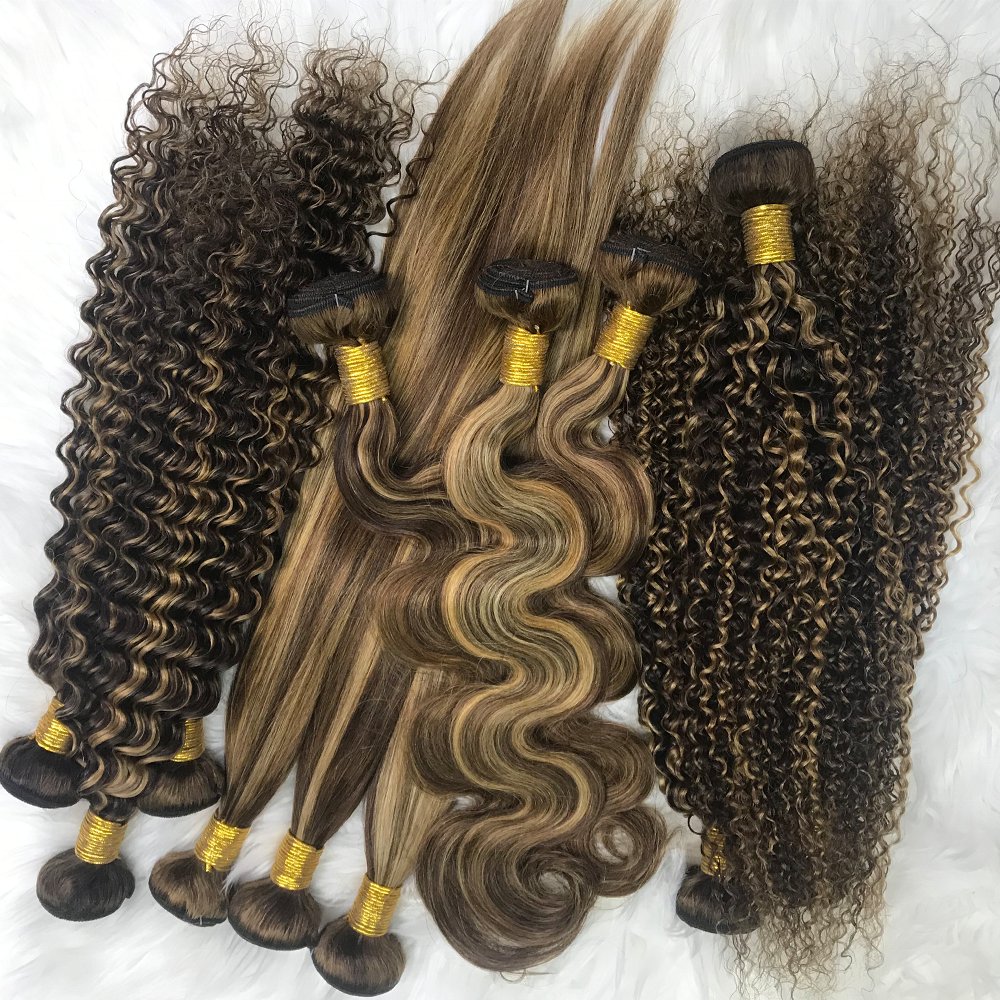 futura weft hair extensions raw afro curly perruque humain hair honey blonde color piano human hair bundles