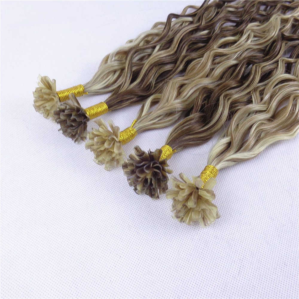Brazilian Human Hair Extensions Blonde Color Prebonded Nail Tip Original Brazilian Human Hair