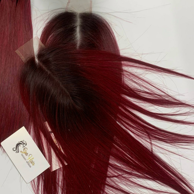 High Quality Product Swiss Lace Closure 2x6 Bone Straight Wine Color Small Knots Luxury Hair 100% Human Hair Extensions