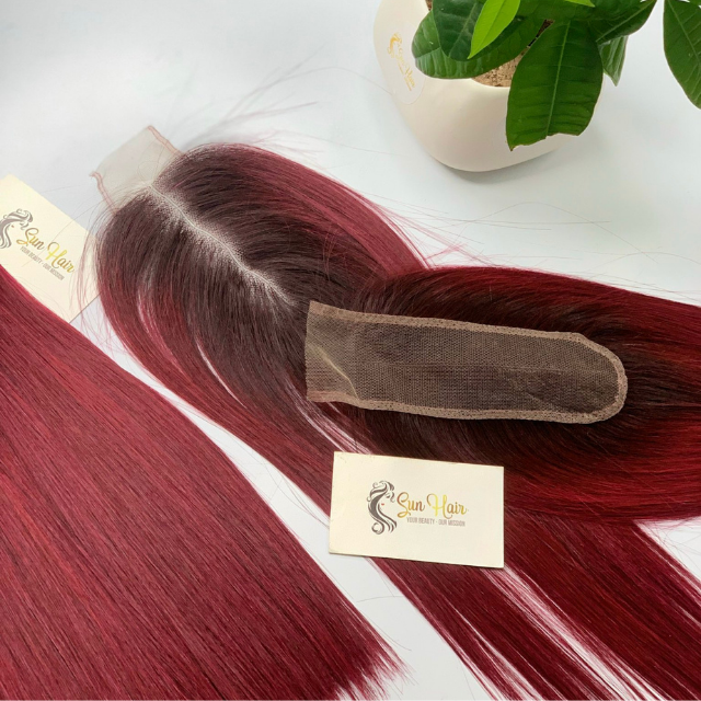 High Quality Product Swiss Lace Closure 2x6 Bone Straight Wine Color Small Knots Luxury Hair 100% Human Hair Extensions