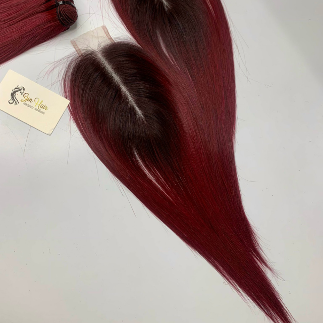 High Quality Product Swiss Lace Closure 2x6 Bone Straight Wine Color Small Knots Luxury Hair 100% Human Hair Extensions