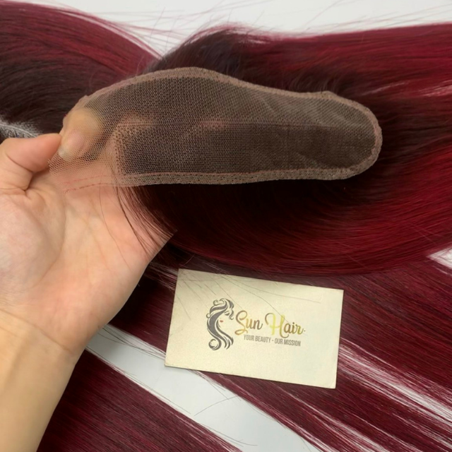 High Quality Product Swiss Lace Closure 2x6 Bone Straight Wine Color Small Knots Luxury Hair 100% Human Hair Extensions