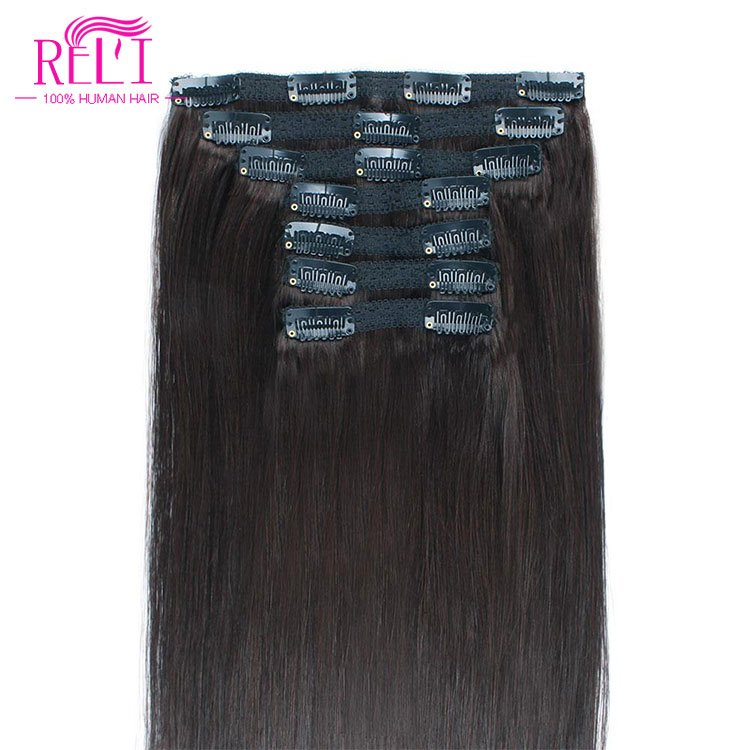 New arrival popular European balayage shoulder length hair real human hair clip in extensions black 26 inch