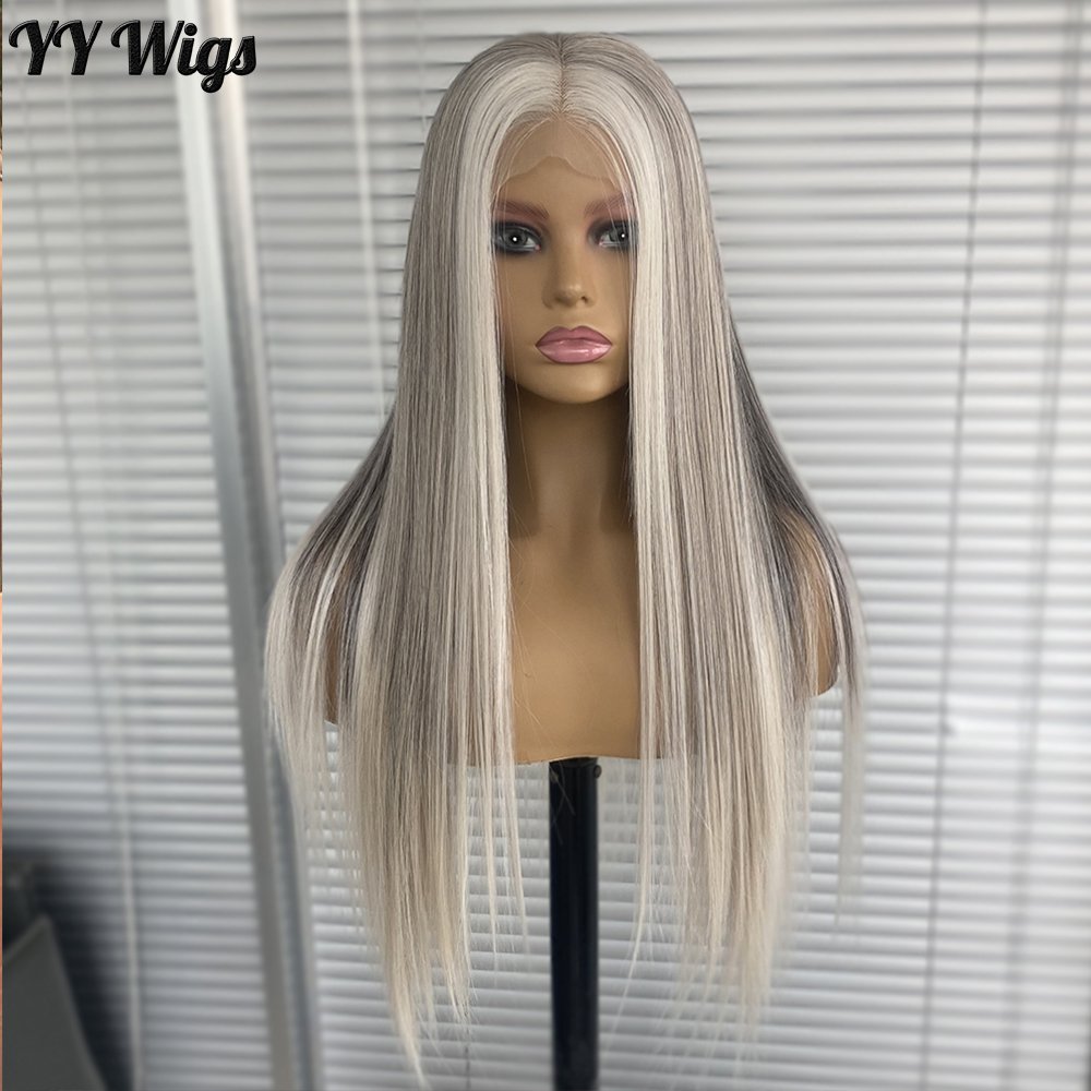 Long Silky Straight Ombre Blonde Synthetic Hair Wigs Futura Fiber Hair 13x4inch Gluesless Synthetic Lace Front Wig