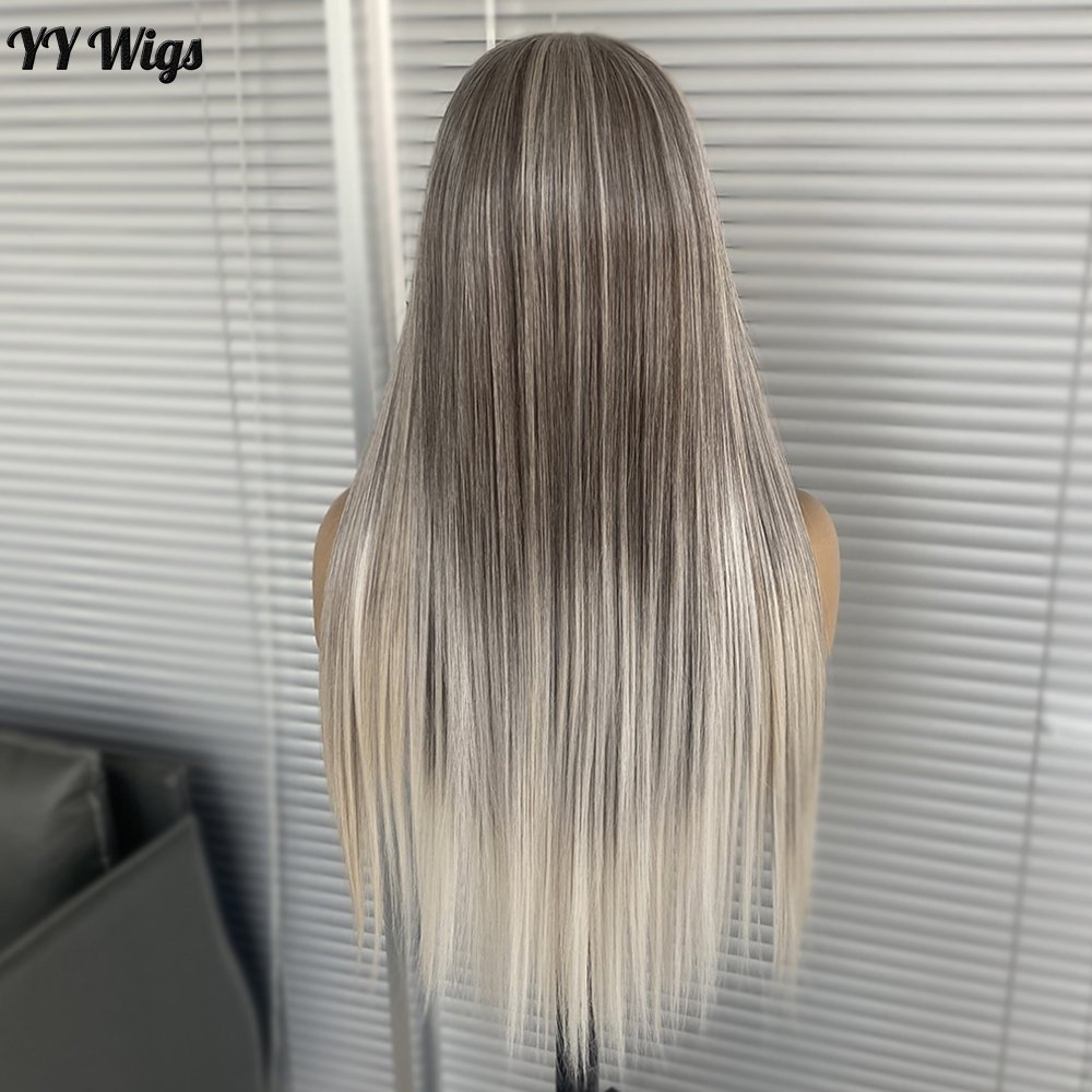 Long Silky Straight Ombre Blonde Synthetic Hair Wigs Futura Fiber Hair 13x4inch Gluesless Synthetic Lace Front Wig