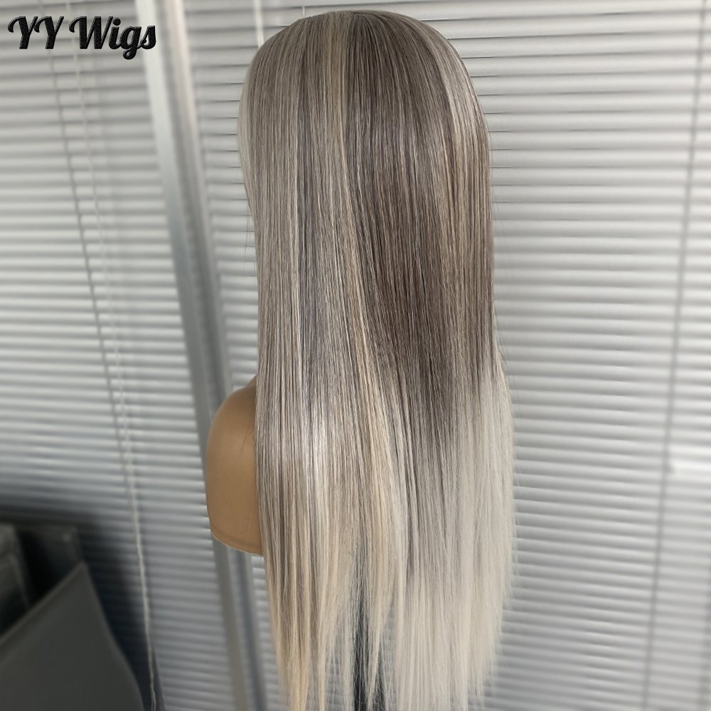 Long Silky Straight Ombre Blonde Synthetic Hair Wigs Futura Fiber Hair 13x4inch Gluesless Synthetic Lace Front Wig