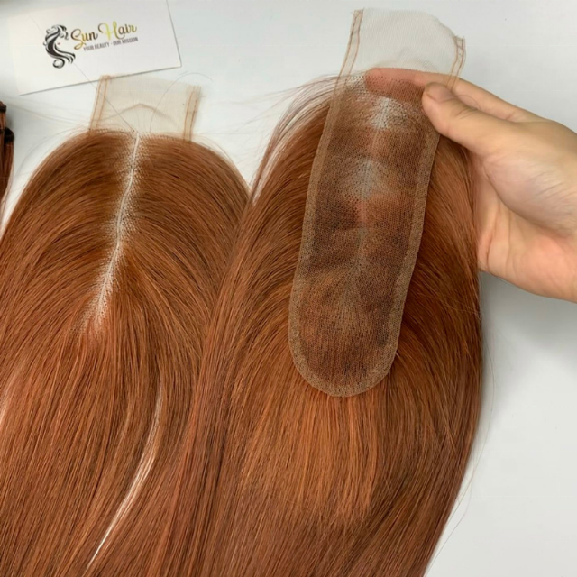 Wholesale Hot Fashionable Bone Straight Earthy Orange Colour Closure 2x6 HD Lace 100% Vietnamese Human Hair Extensions