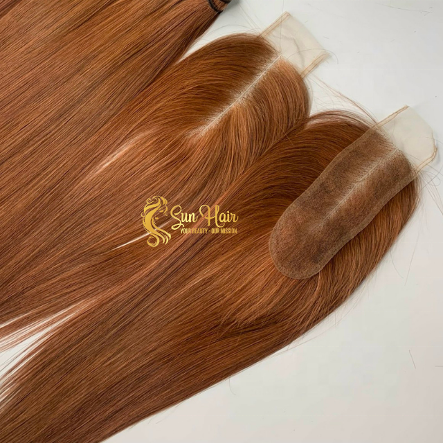 Wholesale Hot Fashionable Bone Straight Earthy Orange Colour Closure 2x6 HD Lace 100% Vietnamese Human Hair Extensions
