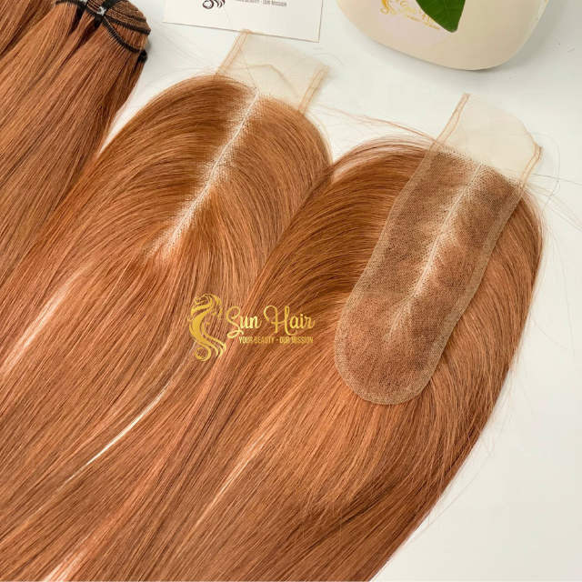 Wholesale Hot Fashionable Bone Straight Earthy Orange Colour Closure 2x6 HD Lace 100% Vietnamese Human Hair Extensions