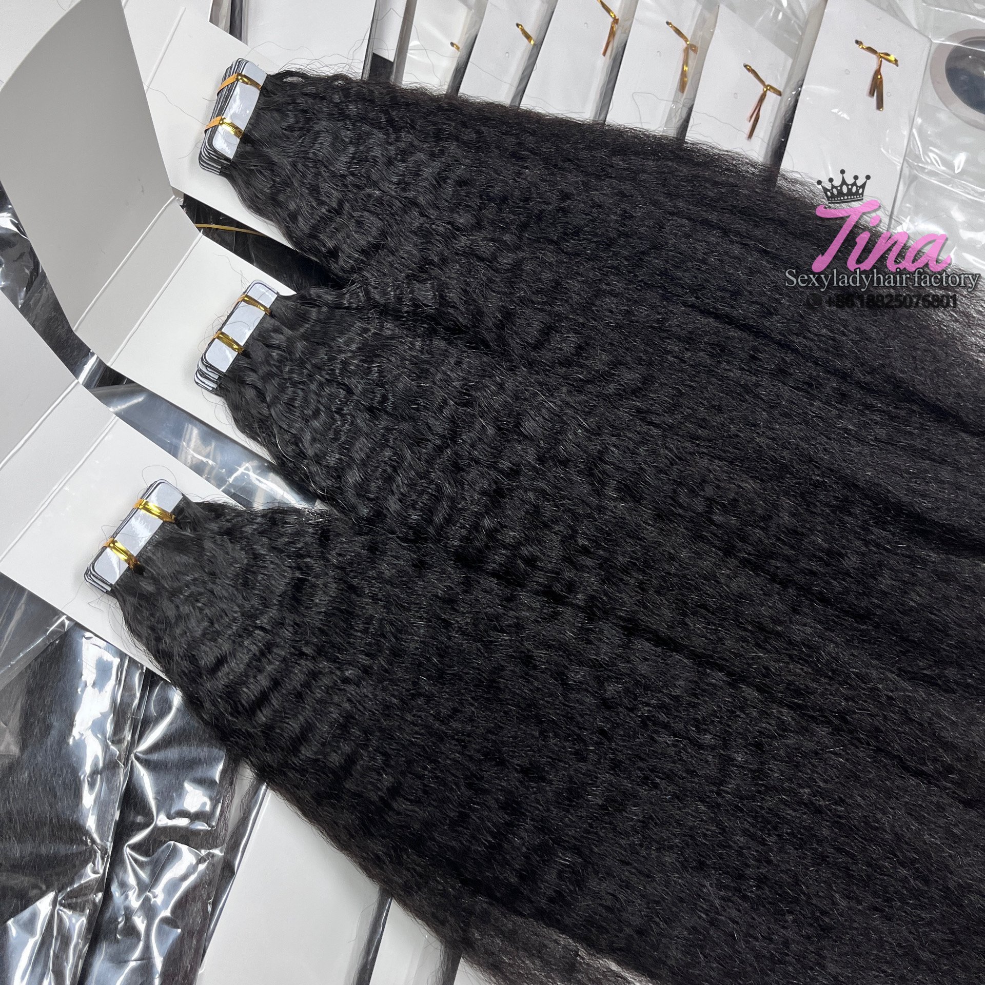 Cuticle Aligned Unprocessed Raw hair Yaki Kinky Straight tape hair extension tape ins Burmese curly hair