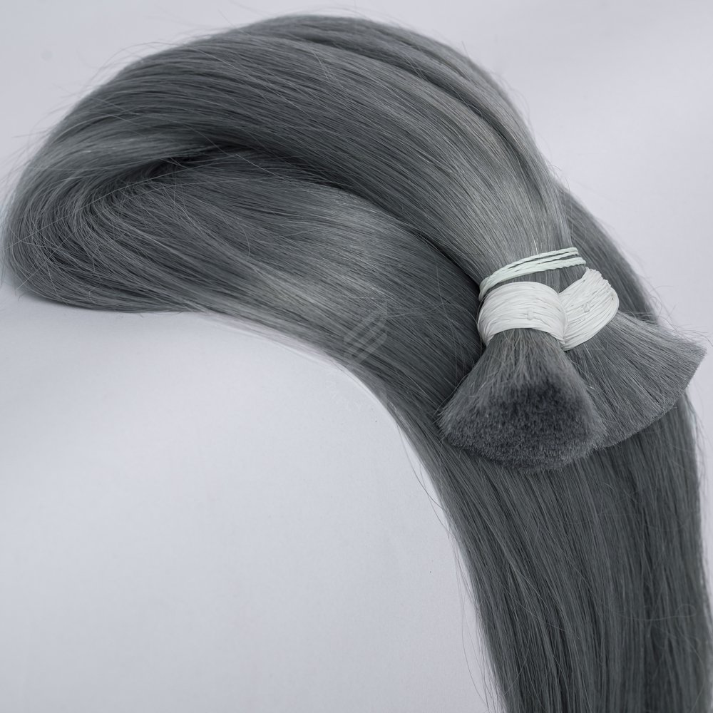 Super Weft Silver Gray Human Hair Extensions, Raw Virgin Bulk Cheap Human Hair Bundles Wholesale