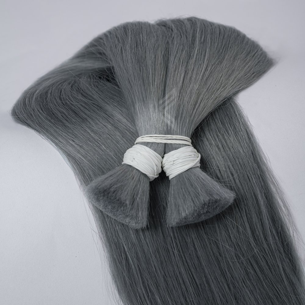 Super Weft Silver Gray Human Hair Extensions, Raw Virgin Bulk Cheap Human Hair Bundles Wholesale