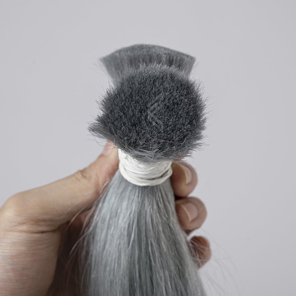 Super Weft Silver Gray Human Hair Extensions, Raw Virgin Bulk Cheap Human Hair Bundles Wholesale