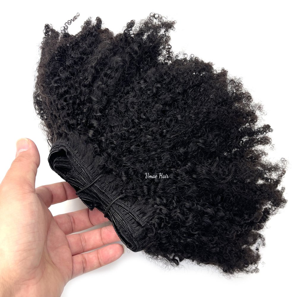 VMAE Wholesale Afro Kinky Curly Clip-In Dark Brown Human Hair Extensions Raw Remy Straight Style for Black Women