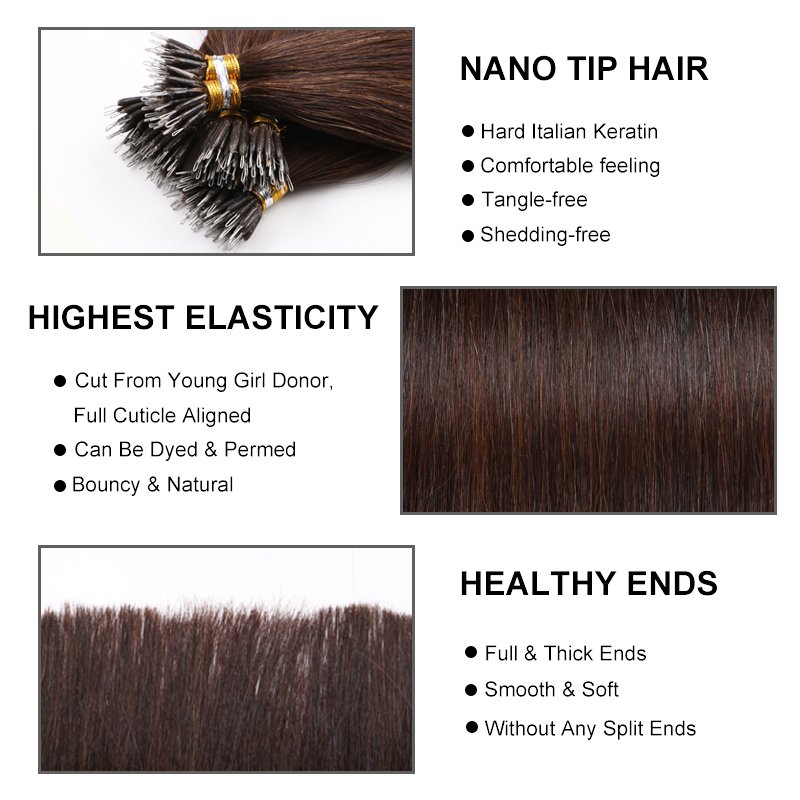 Hot Selling Virgin Cuticle Aligned Russian Hair 20 inch 22 inch Double Drawn Nano Ring Tip Human Hair Extensions