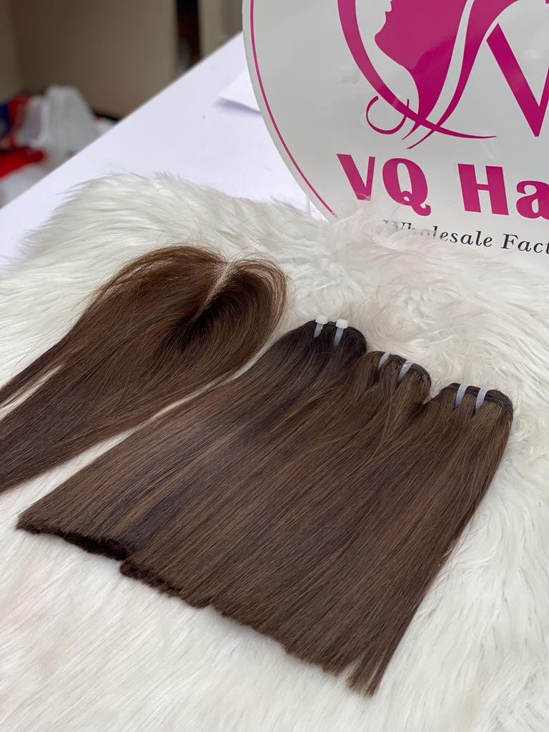 Wholesale Price Super Double Drawn Virgin Remy Vietnamese Human Hair Extensions Sew In Hair Weft Dark Brown Weave Bundles