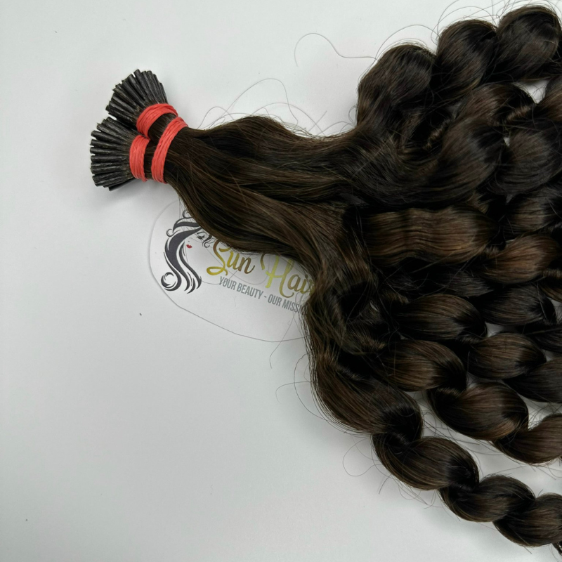 Wholesale Hot Product Dark Brown Color Deep Curly Raw Unprocessed Cuticle Aligned Keratin I-Tip 100% Human Hair Extensions