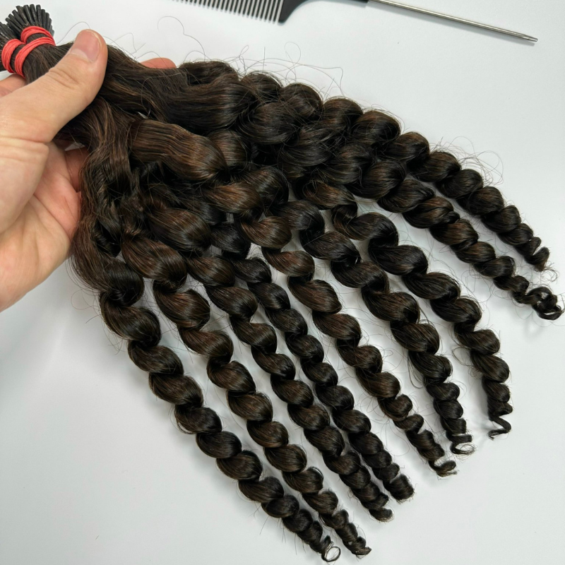 Wholesale Hot Product Dark Brown Color Deep Curly Raw Unprocessed Cuticle Aligned Keratin I-Tip 100% Human Hair Extensions