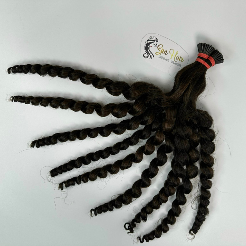Wholesale Hot Product Dark Brown Color Deep Curly Raw Unprocessed Cuticle Aligned Keratin I-Tip 100% Human Hair Extensions
