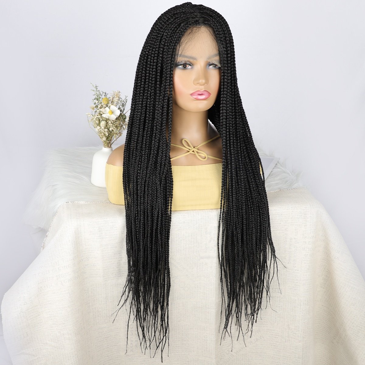 28'' Box Braided Wigs Synthetic Full Lace Wig With Baby Hair Natural Hairline Black Cornrow Hair Braided Wigs For Black Women