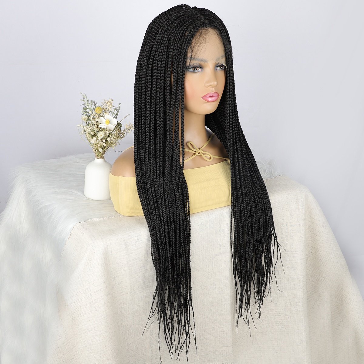 28'' Box Braided Wigs Synthetic Full Lace Wig With Baby Hair Natural Hairline Black Cornrow Hair Braided Wigs For Black Women