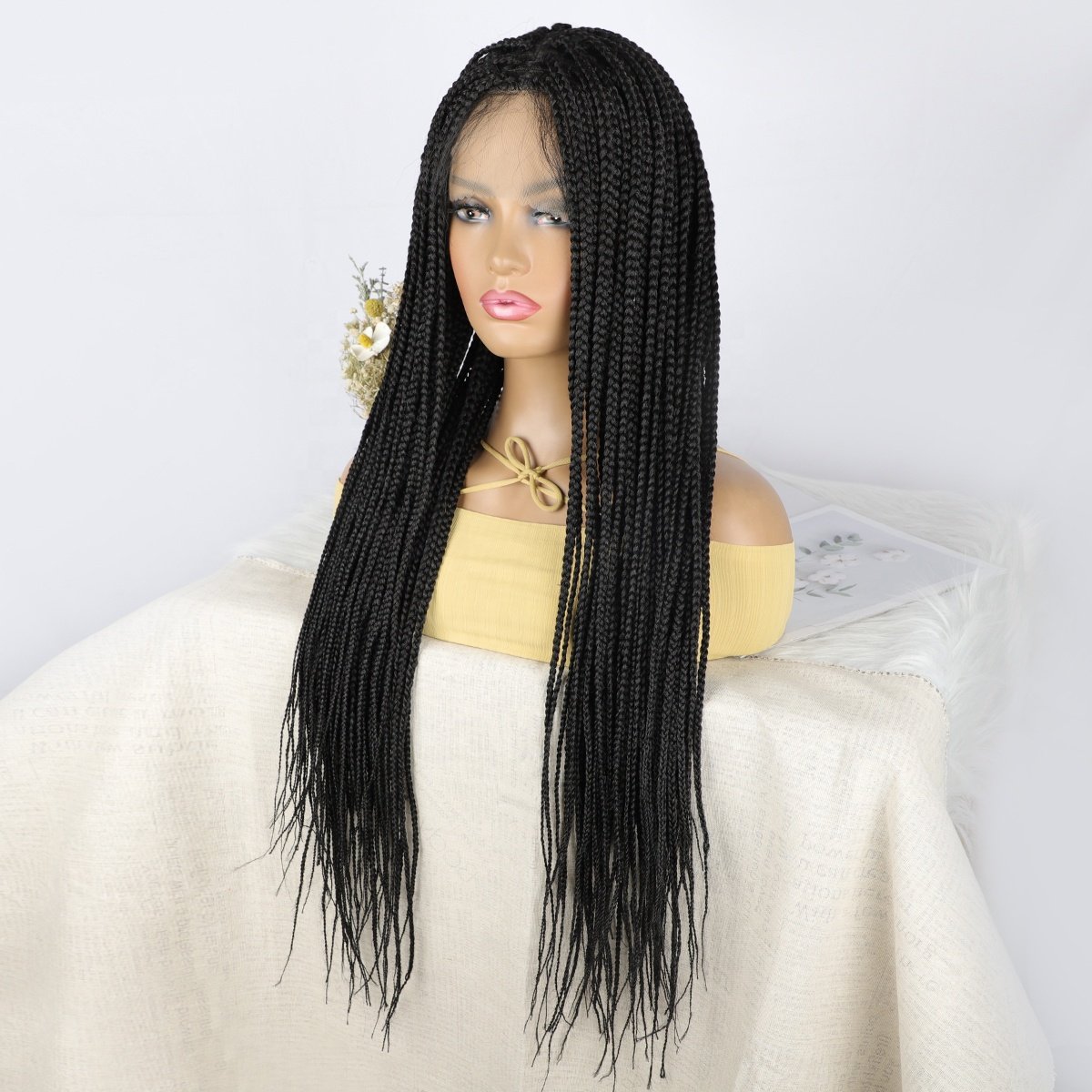 28'' Box Braided Wigs Synthetic Full Lace Wig With Baby Hair Natural Hairline Black Cornrow Hair Braided Wigs For Black Women