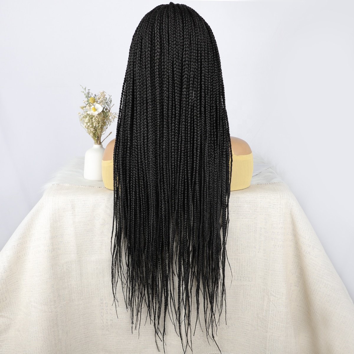 28'' Box Braided Wigs Synthetic Full Lace Wig With Baby Hair Natural Hairline Black Cornrow Hair Braided Wigs For Black Women