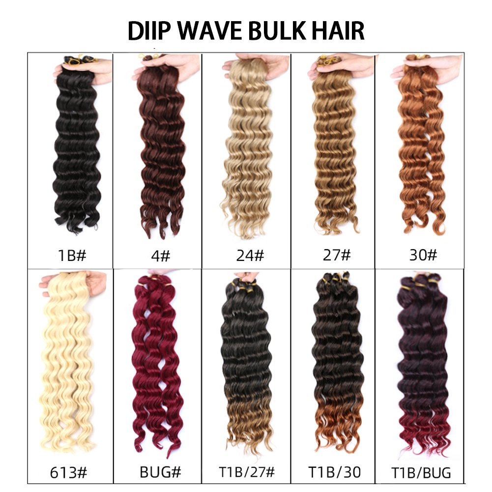 Deep Wave bulk Braiding Hair Synthetic Crochet Wavy Egyptian Curly Ombre Afro Long Deep Hair Extensions 20inch Factory price