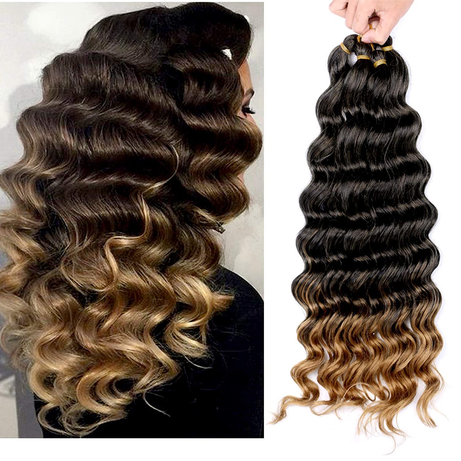 Deep Wave bulk Braiding Hair Synthetic Crochet Wavy Egyptian Curly Ombre Afro Long Deep Hair Extensions 20inch Factory price