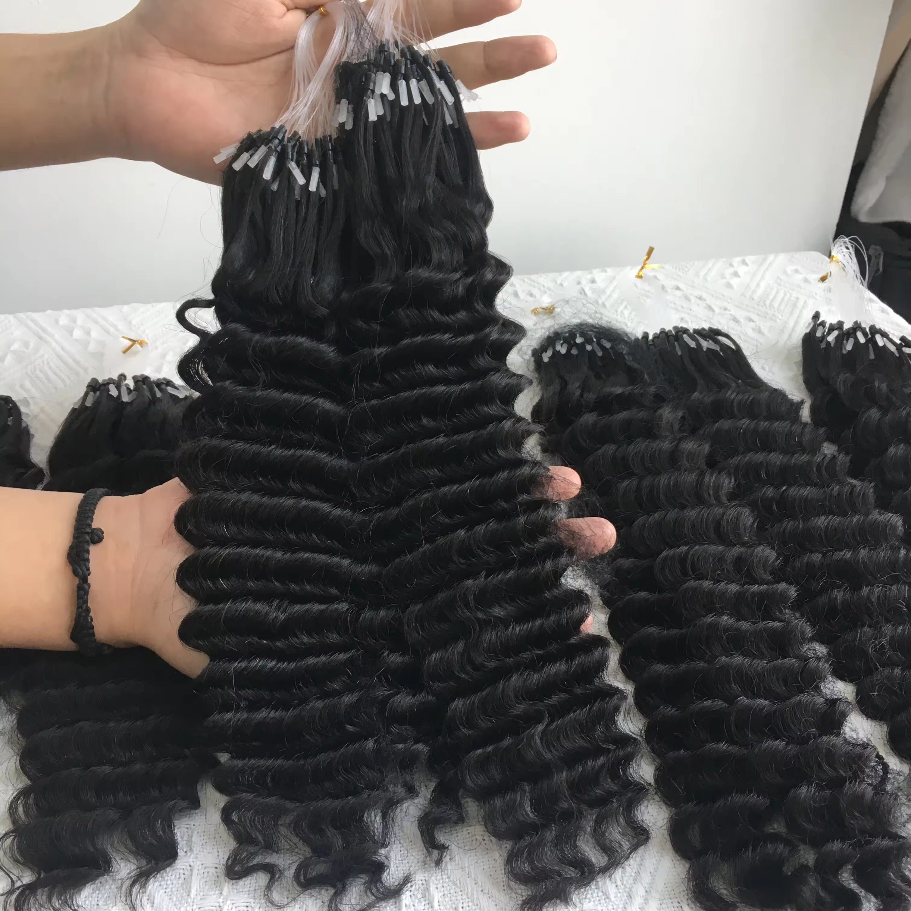Hot Selling Micro Loop Ring Hair Extensions Deep Wavy 100% Indian Virgin Human Hair Extensions Micro Links The Newest Method