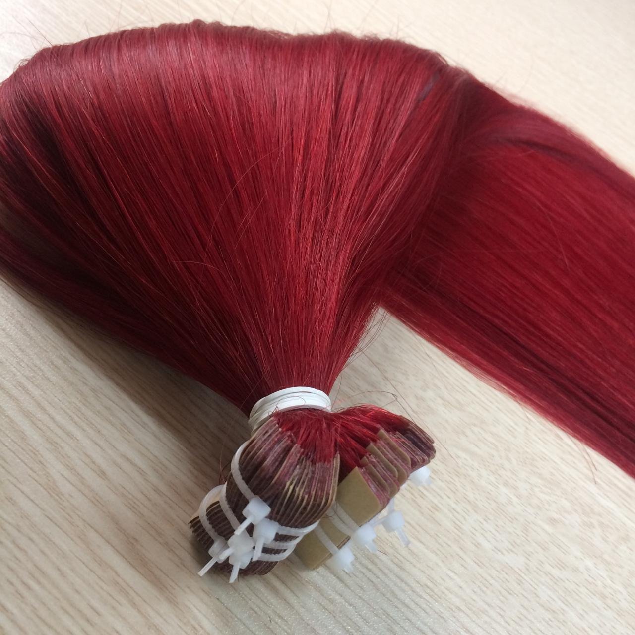 Tape Human Hair Extensions Tape In dark red color Hair Top Quality Double Drawn Remy Tape