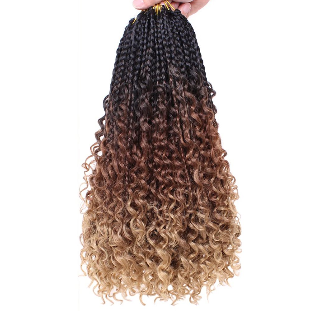 Goddess Box Braids Crochet Hair Boho Box Braids with Curly Ends Bohemian Crochet Braids blonde hair extension for Black Women