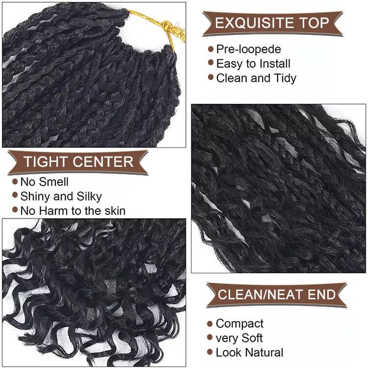 Julianna Wholesale Goddess Messy Box Braids Crochet Bohemian Hair With Curly Ombre Pre-Looped Boho River Box Braided Hair