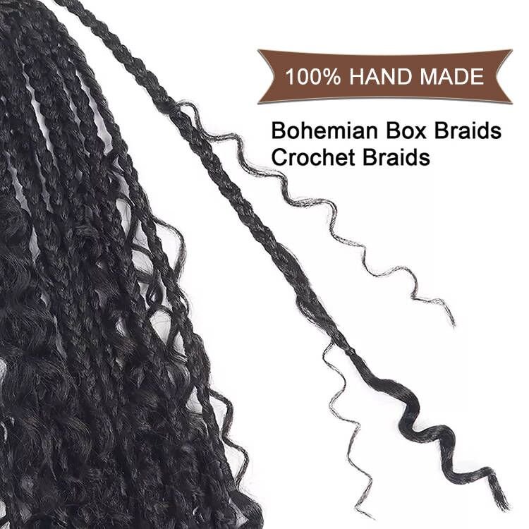 Julianna Wholesale Goddess Messy Box Braids Crochet Bohemian Hair With Curly Ombre Pre-Looped Boho River Box Braided Hair