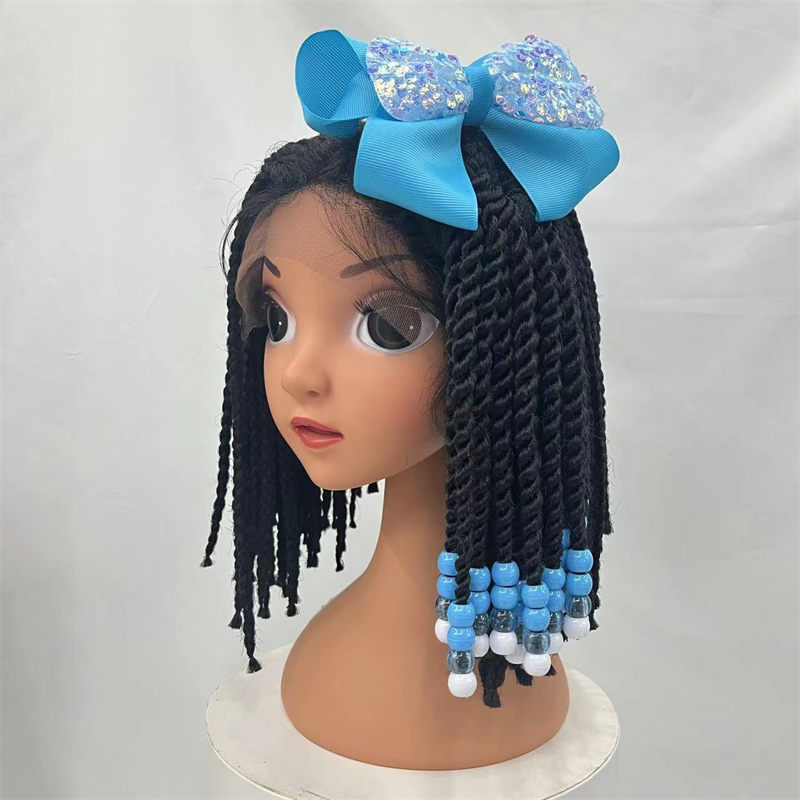 Kids braided ponytail with beads and bow kids hair extension ponytail for girls black girl hair accessories with bubbles