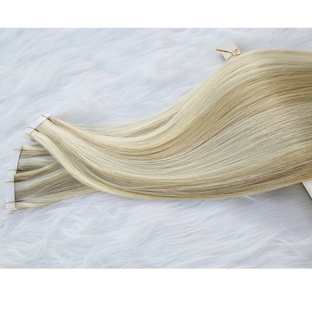 Strong Adhesive Double Drawn Invisible Skin Weft 100 Remy Russian Blonde Highlight Piano Blond PU Tape ins Human Hair Extensions