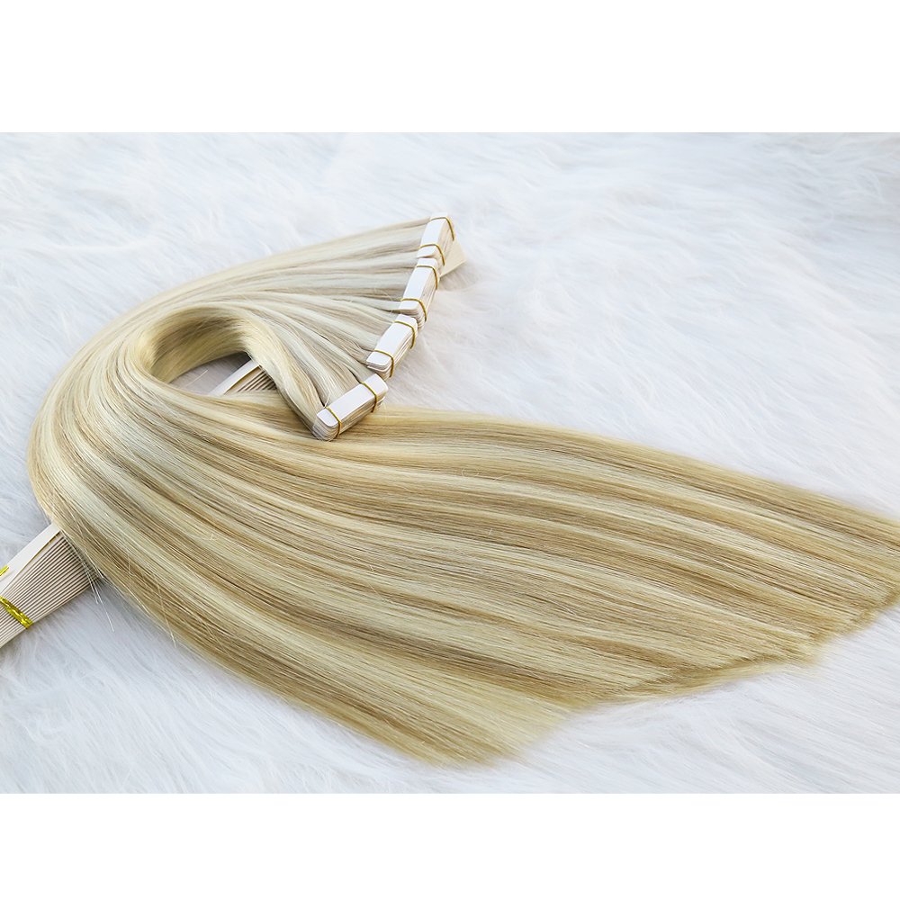 Strong Adhesive Double Drawn Invisible Skin Weft 100 Remy Russian Blonde Highlight Piano Blond PU Tape ins Human Hair Extensions