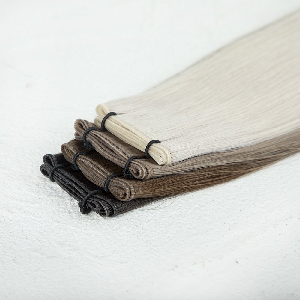 LeShine Seamless Weft Top Quality Russian Genius Weft Hair Extensions Hand Tied Hair Extensions Raw Human Hair