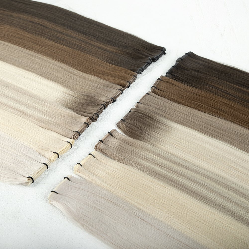 LeShine Seamless Weft Top Quality Russian Genius Weft Hair Extensions Hand Tied Hair Extensions Raw Human Hair