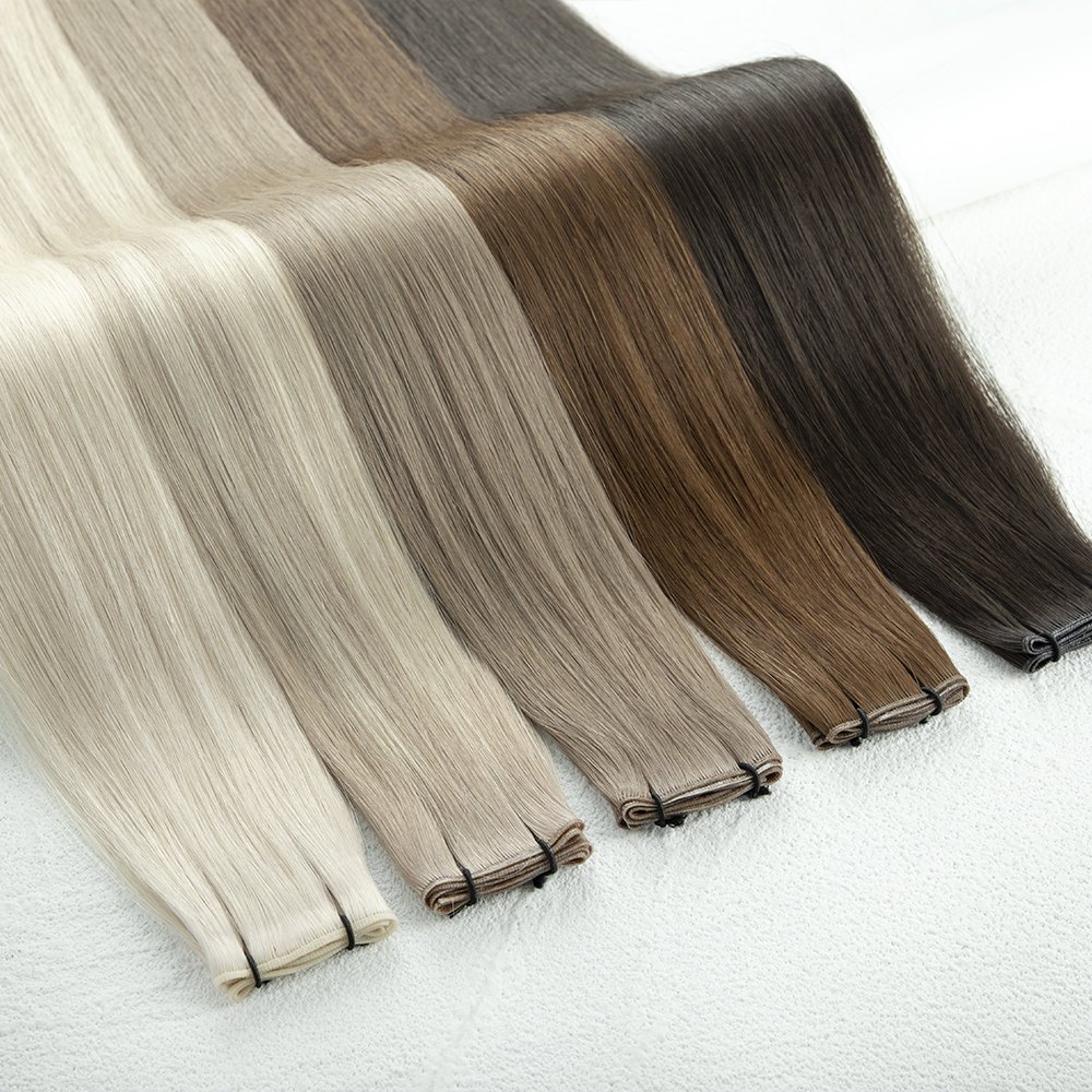 LeShine Seamless Weft Top Quality Russian Genius Weft Hair Extensions Hand Tied Hair Extensions Raw Human Hair