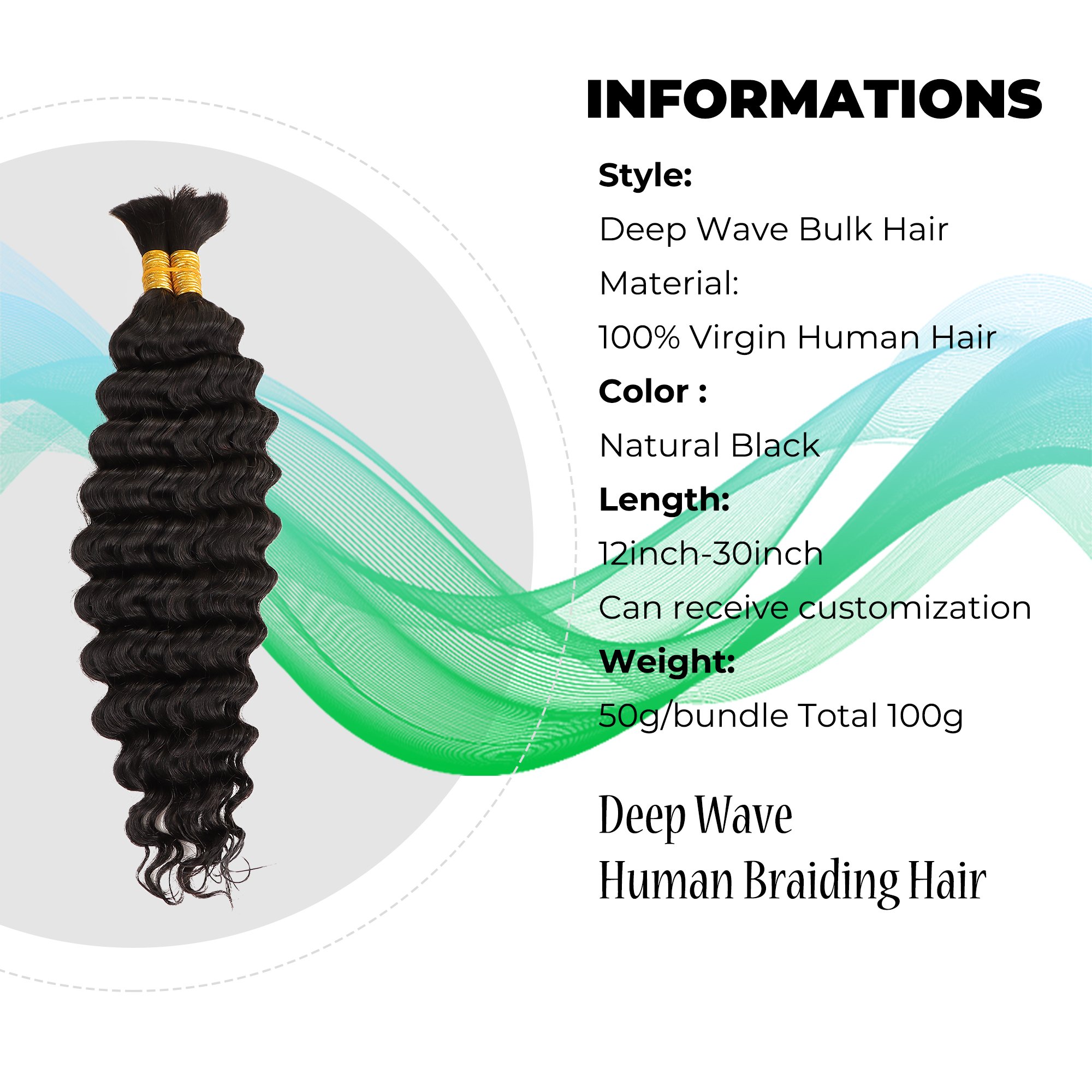 VAST Hot Sale Deep Wave Human Braiding Hair Bulk Raw Indian Hair Cuticles Aligned Braiding Hair Bohemian Curl for Braids